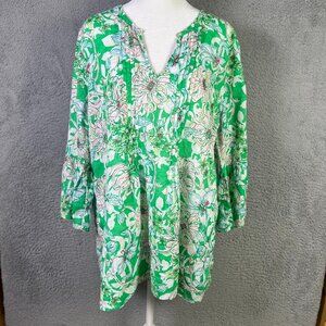 Lilly Pulitzer Hollie Linen Tunic Womens XL Green Spearmint Blossom Views Floral